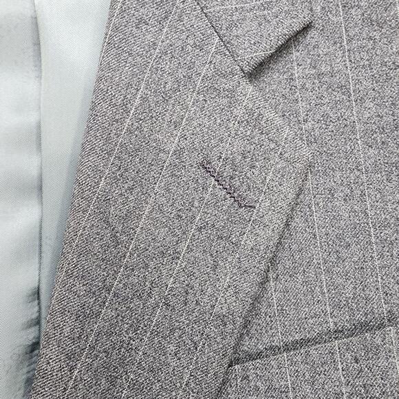 Vintage Roger Stuart Blazer Mens 42L Gray White Pin Stripe Wool Tweed Sport Coat - Picture 2 of 12